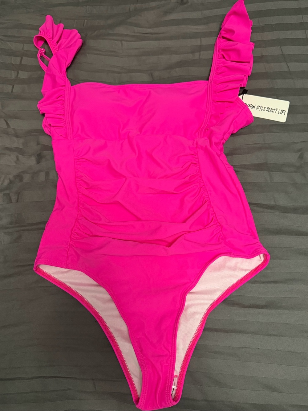 One-Piece Swimsuit - Hot Pink with Ruffle Straps